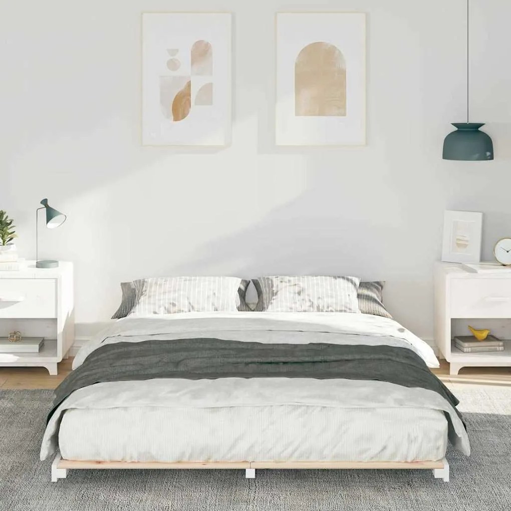vidaXL Κρεβάτι δαπέδου Λευκό 140 x 200 cm Μασίφ ξύλο πεύκου