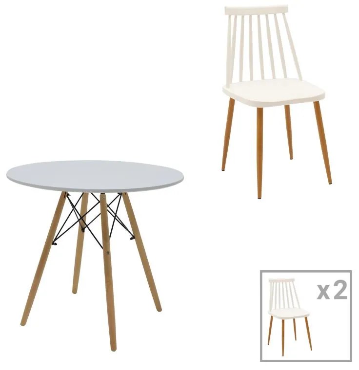 Σετ Τραπεζαρίας Aurora-Julita σετ 3τεμ pp-mdf σε λευκό-φυσική απόχρωση Φ80x73εκ 80x80x73 εκ.