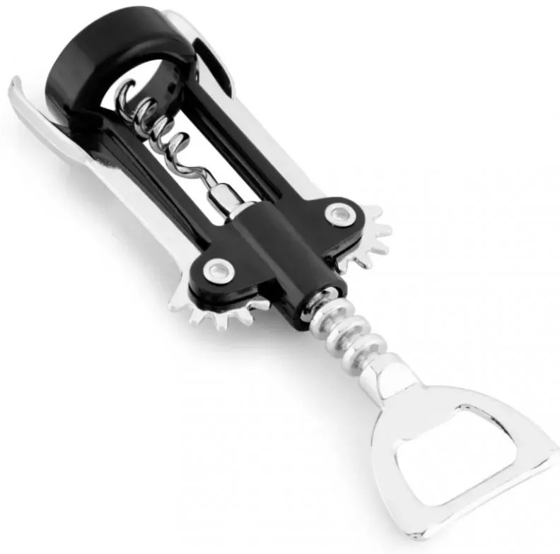 Τιρμπουσόν Fackelmann 49781, 16 cm, 2 σε 1, Μοχλός, Μπύρα και κρασί, Μαύρο/Ασημί