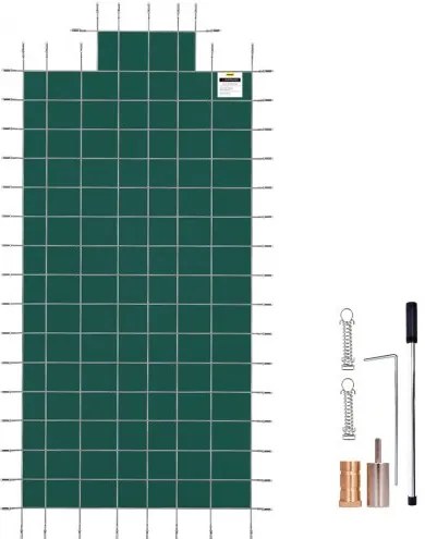 VEVOR Pool Safety Cover Fits 20x40ft Rectangle Inground Pools, Safety Pool Cover with 4x10ft Center End Step, Mesh Solid Pool Cover with Drainage Holes for Swimming Pool, Winter Safety Cover, Green