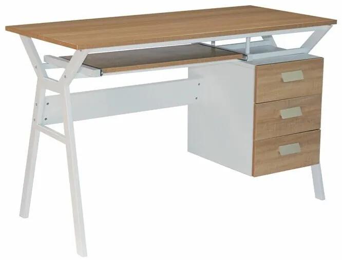 Τραπέζι γραφείου Mesa 139, Με συρτάρια, Με ράφι πληκτρολογίου, Αριθμός συρταριών: 3, 76x120x54cm, Sonoma οξιά, Άσπρο | Epipla1.gr