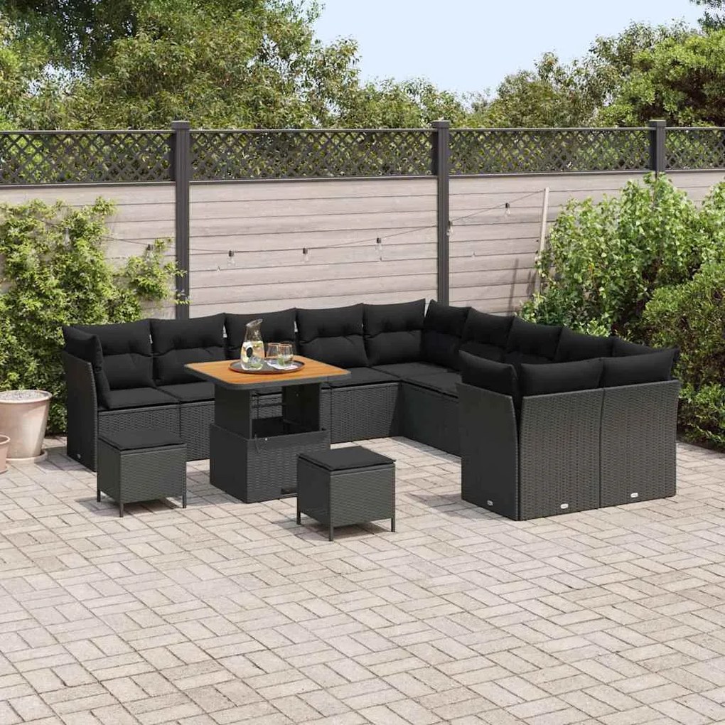 vidaXL Σετ Καναπέ Κήπου 13 pcs Μαύρο συνθετικό ρατάν