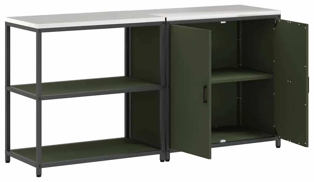 vidaXL Σετ Αποθήκευσης Κουζίνας με ράφι με πόρτα 2 pcs Ελιά Πράσινη