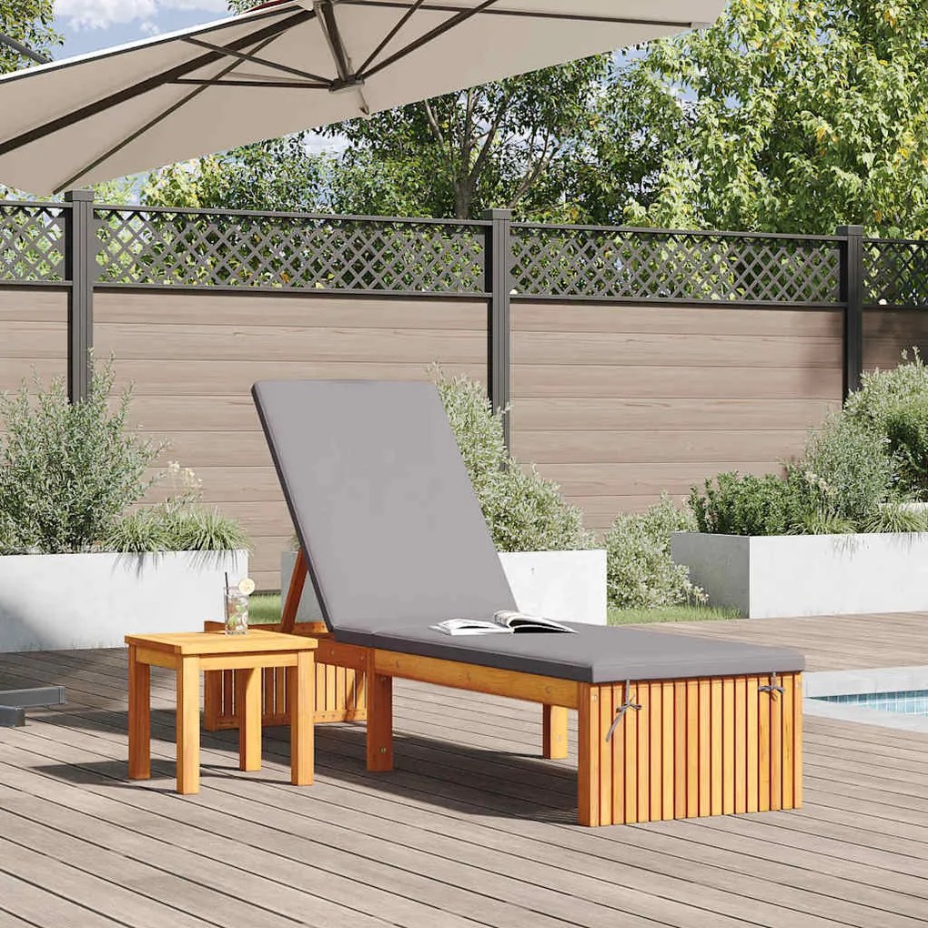 vidaXL Ξαπλώστρα με Μαξιλάρι 200 x 55 x 30 εκ - Μασίφ ξύλο ακακίας