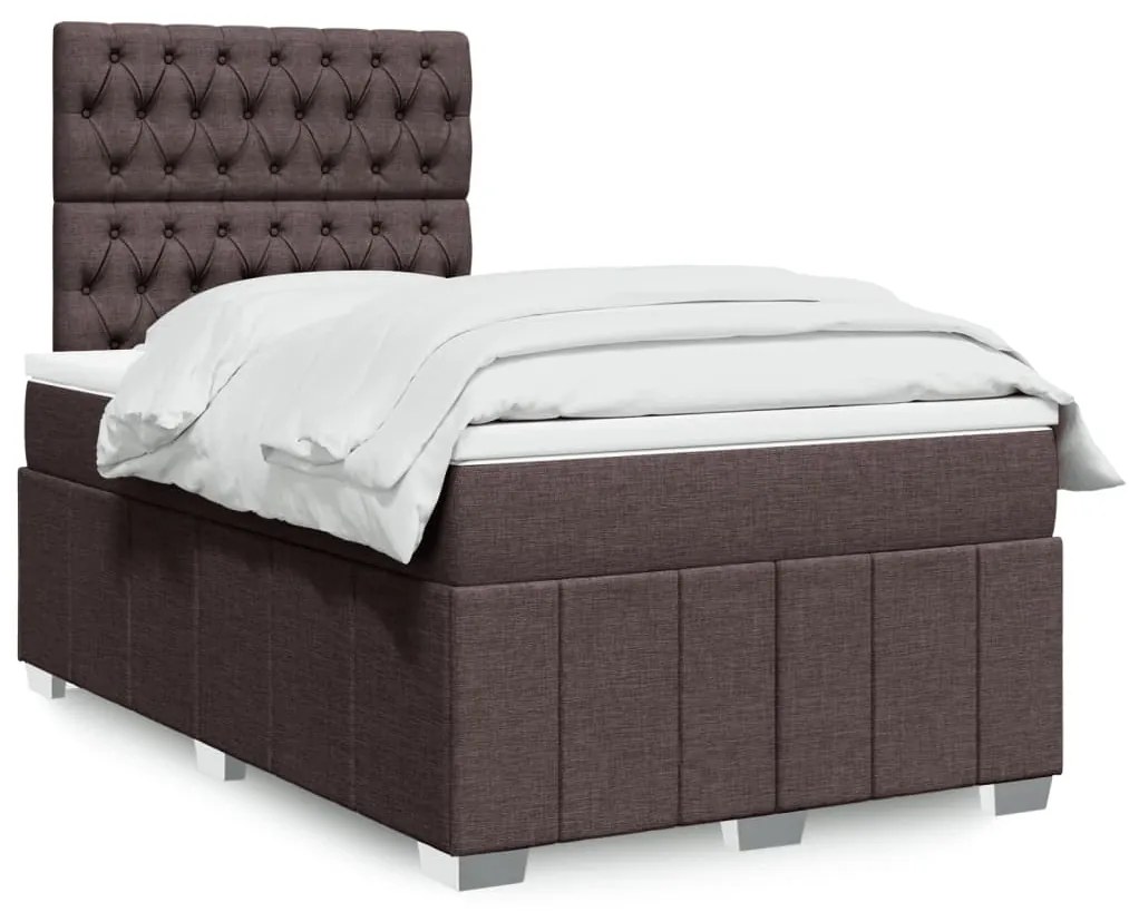 vidaXL Κρεβάτι Boxspring με Στρώμα Σκούρο Καφέ 120x200 εκ. Υφασμάτινο