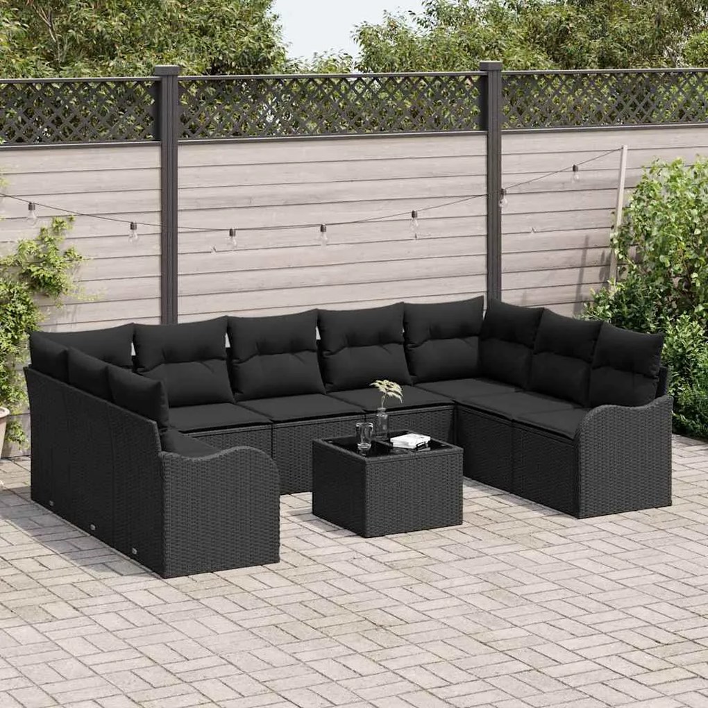 vidaXL Σετ Καναπέ Κήπου με μαξιλάρι 10 pcs Μαύρο Πολυ ράταν