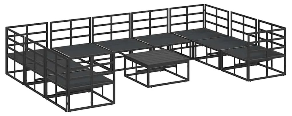 vidaXL Σετ Καναπέ Κήπου με μαξιλάρι 10 pcs Μαύρο Αλουμίνιο