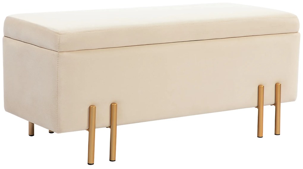 HOMCOM Τραπεζάκι-Κουτί Αποθήκευσης, Σκαμπό-Κουτί, αφρός, μέταλλο, ξύλο καουτσούκ, 100 x 40 x 42 cm, Μπεζ