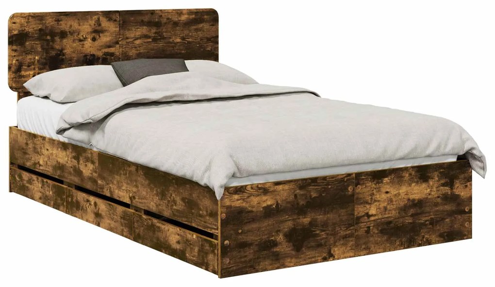 vidaXL Σκελετός Κρεβατιού Καπνιστό Δρύς 120 x 190 cm Μηχανήματος Ξύλο