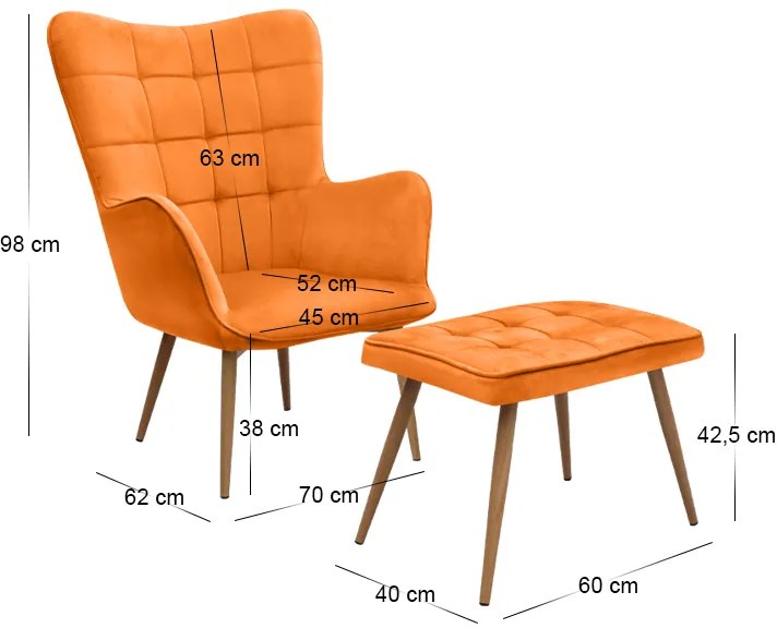 Πολυθρόνα - Μπερζέρα με υποπόδιο Lily Megapap κροκί βελούδο - μεταλλικό πόδι χρώμα φυσικό 70x62x98εκ.