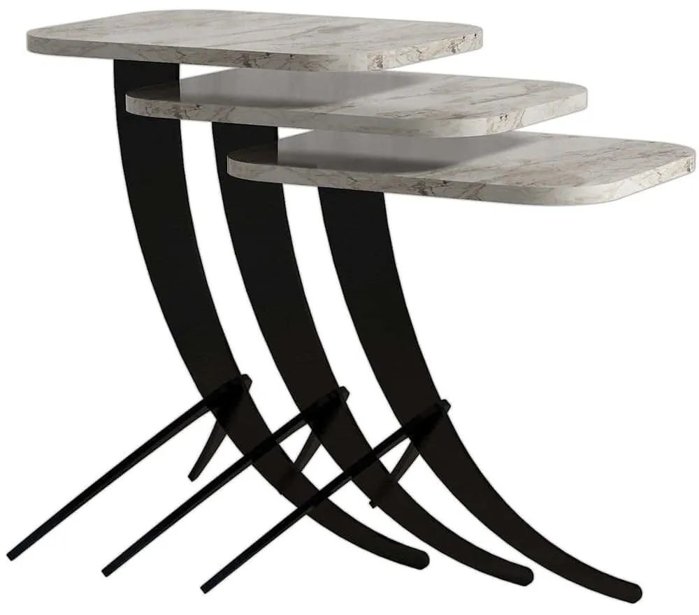 Ζιγκόν Pion (Σετ 3Τμχ) 845HCT2876 35x60x45/35x54,5x45/35x48,5x45cm Marble Effect White