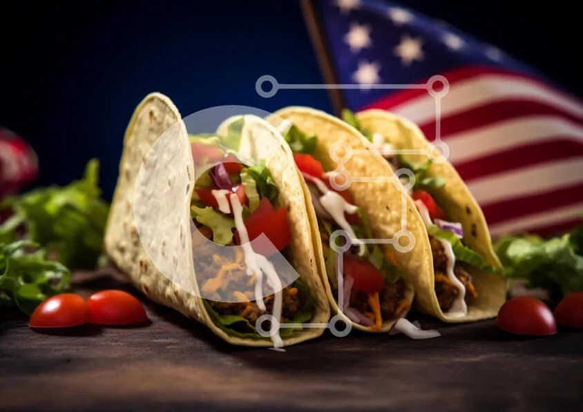 Intra Συλλεκτικό Ξύλινο Παζλ Plywood  4mm - Αμερικανικά Tacos με φόντο αμερικανικής σημαίας Σε Ξύλινο Κουτί - Διαστάσεις: 10x10 cm – 25 κομμάτια