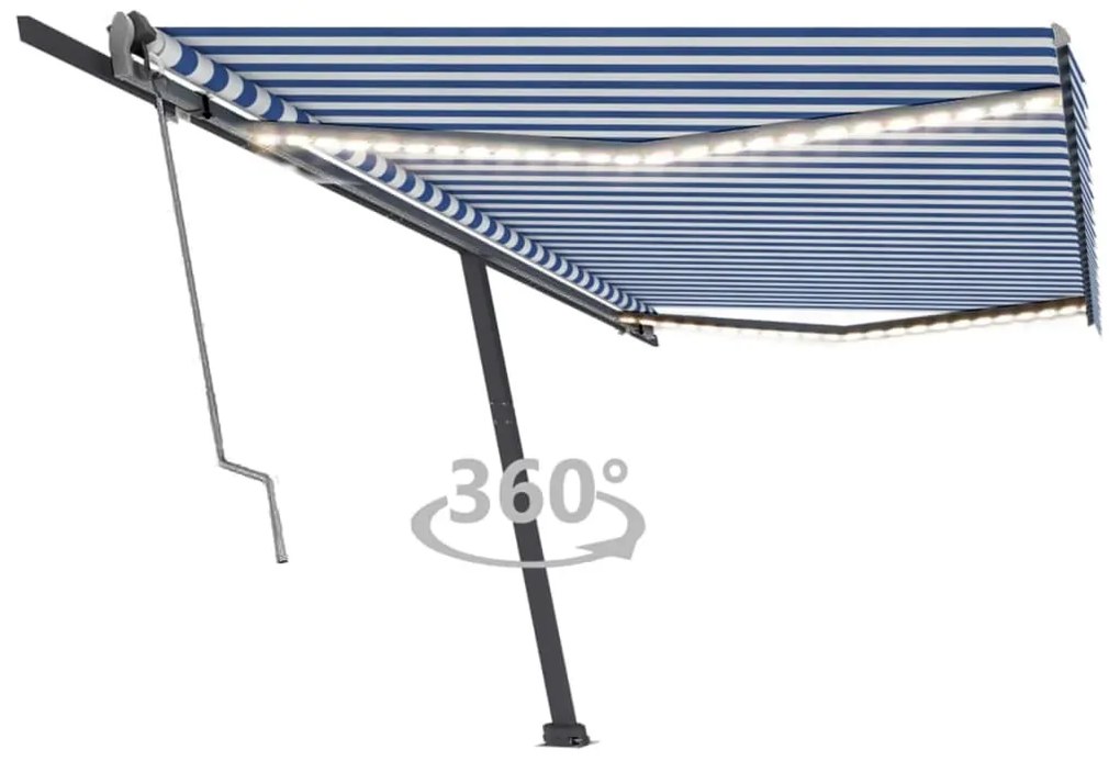 vidaXL Τέντα Αυτόματη με Αισθητήρα Ανέμου &amp; LED Μπλε/Λευκό 500x300 εκ.
