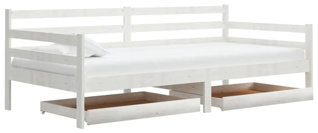 Καναπές Κρεβάτι με Συρτάρια 90 x 200 εκ. από Μασίφ Ξύλο Πεύκου - Λευκό