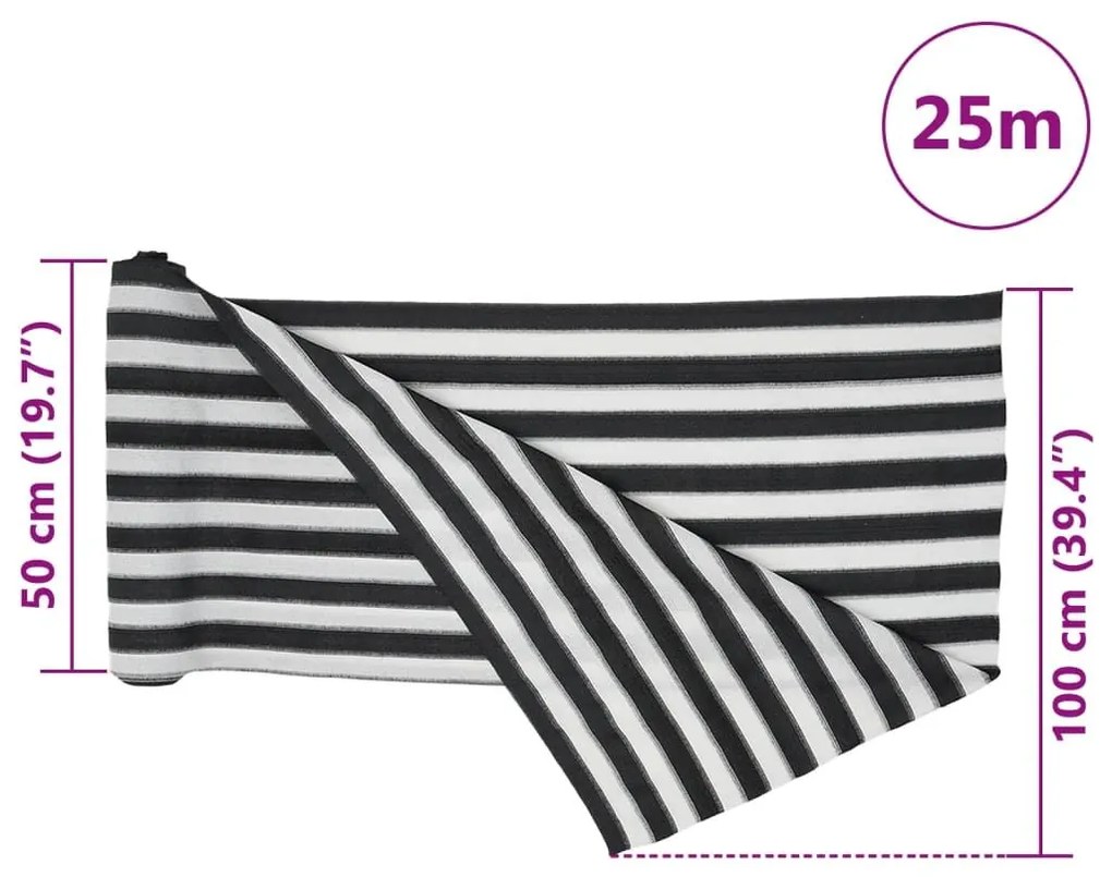 Δίχτυ Σκίασης Ανθρακί/Λευκό 1 x 25 μ. από HDPE 75 γρ./μ² - Ανθρακί
