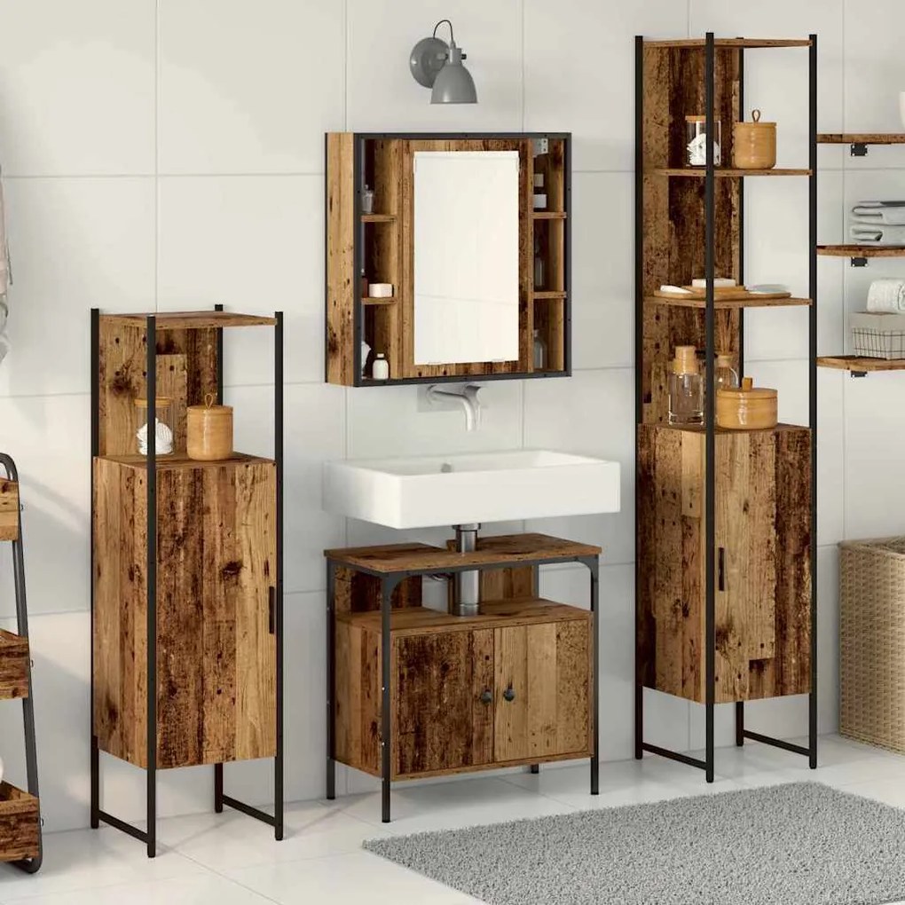 vidaXL Σετ Επίπλων Μπάνιου Άλλο 4 pcs Παλαιό ξύλο 33 x 33 x 185.5 εκ