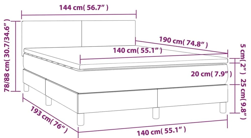 vidaXL Κρεβάτι Boxspring με Στρώμα Ανοιχτό Γκρι 140x190 εκ. Βελούδινο