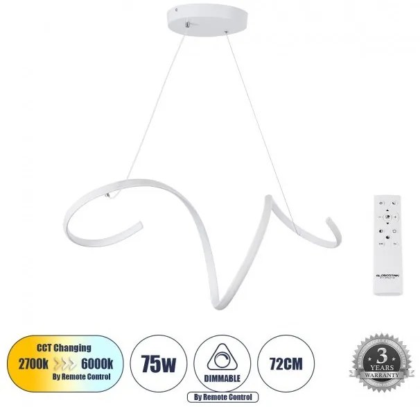 Κρεμαστό Φωτιστικό SPIRALE LED CCT 75W Αλουμίνιο 8400lm Globostar 61284 Λευκό