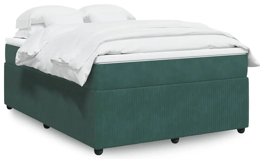 vidaXL Κρεβάτι Boxspring με Στρώμα Σκούρο Πράσινο 140x200εκ. Βελούδινο