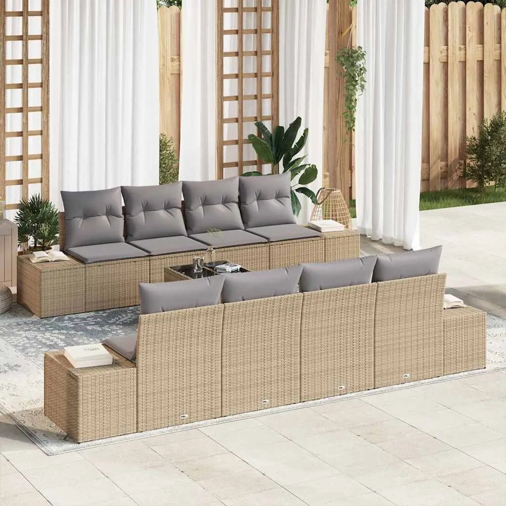 vidaXL Σετ Καναπέ Κήπου με μαξιλάρι 7 pcs Μπεζ, Γκρι 55 x 55 x 37 εκ