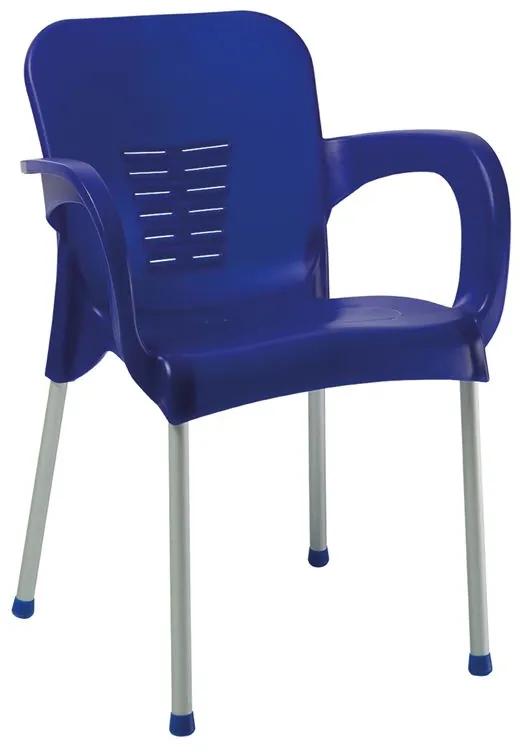 LARA-II Πολυθρόνα Dining Στοιβαζόμενη, ALU Silver, PP Μπλε -  60x59x81cm
