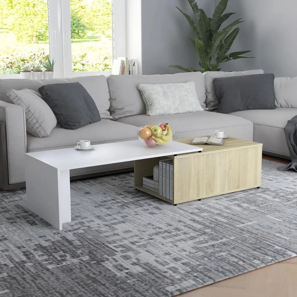 vidaXL Τραπεζάκι Σαλονιού Λευκό/Sonoma Δρυς 150x50x35 εκ. Μοριοσανίδα