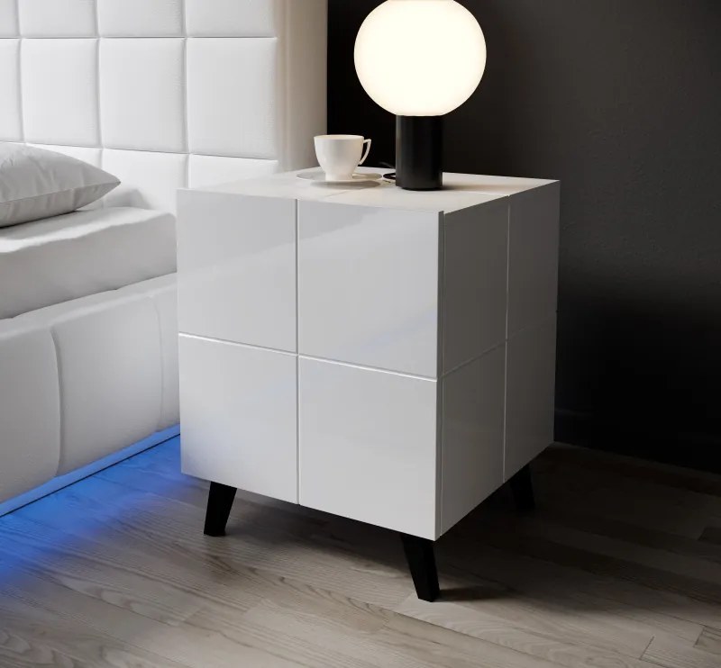 bedside cabinet REJA (set of 2) white gloss/white gloss DIOMMI CAMA-REJA-SZAFKA-NOCNA-BI/BI