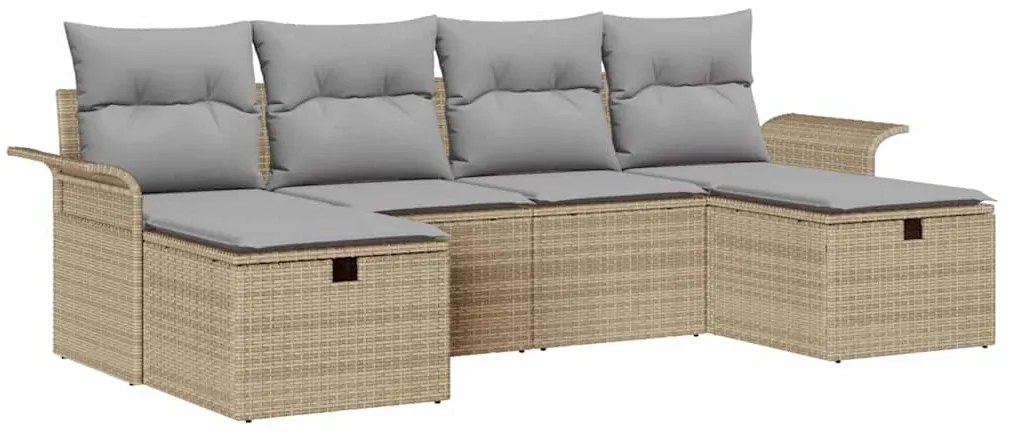 vidaXL Σετ Καναπέ Κήπου με μαξιλάρι 6 pcs Μπεζ Πολυ ράταν