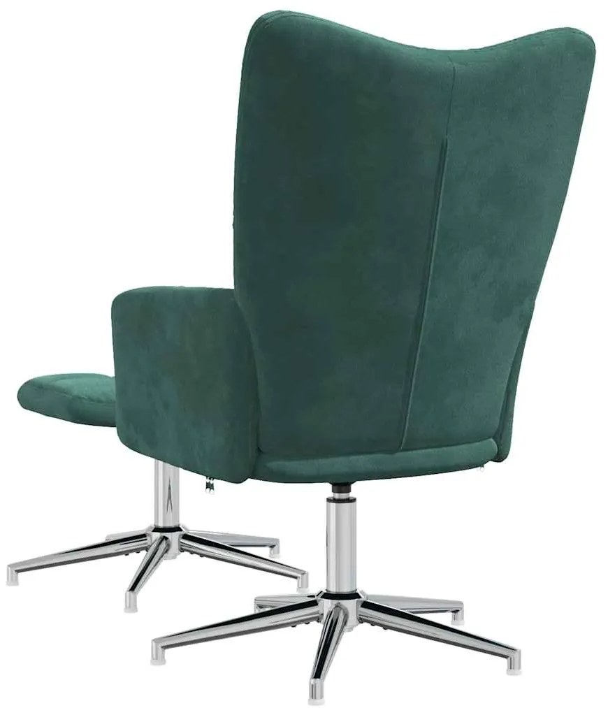 vidaXL Πολυθρόνα Relax Σκούρο Πράσινο Βελούδινη με Σκαμπό