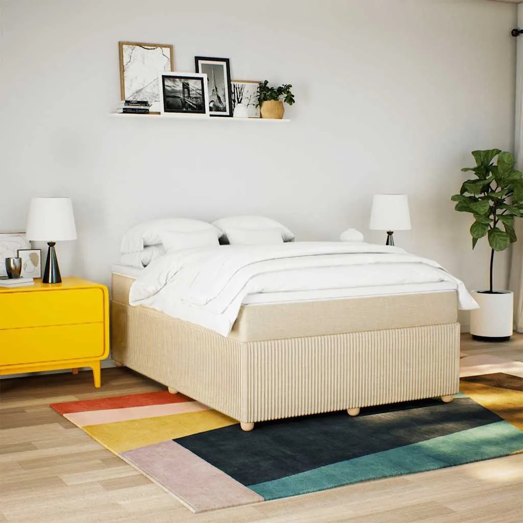 vidaXL Κρεβάτι Boxspring με Στρώμα Κρεμ 160x200 εκ. Υφασμάτινο