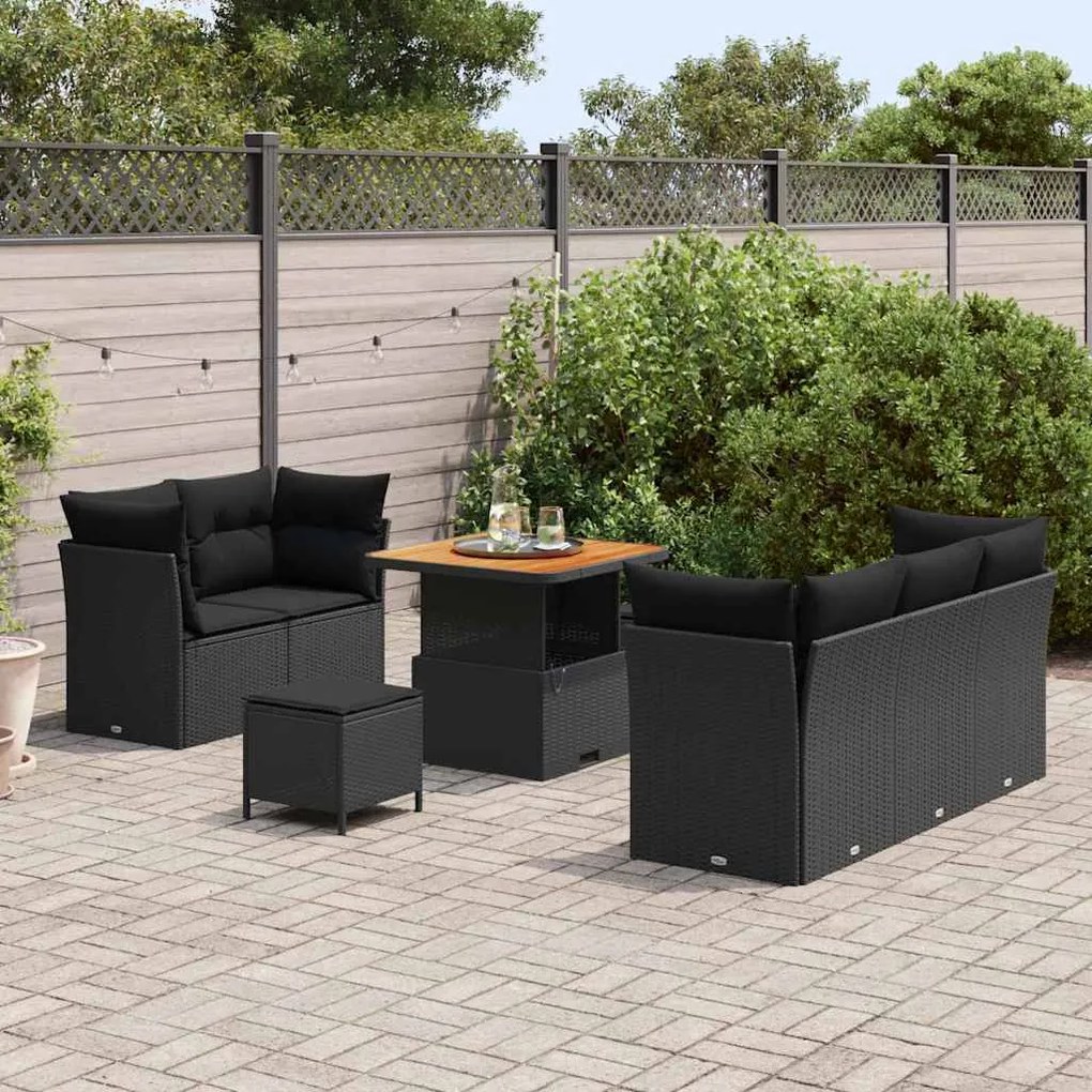vidaXL Σετ Καναπέ Κήπου Ρυθμιζόμενο ύψος 8 pcs Μαύρο συνθετικό ρατάν
