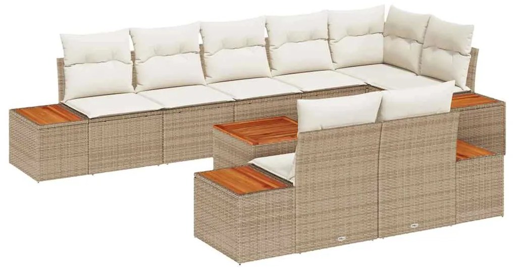 vidaXL Σετ Καναπέ Κήπου με μαξιλάρι 9 pcs Μπεζ Πολυ ράταν