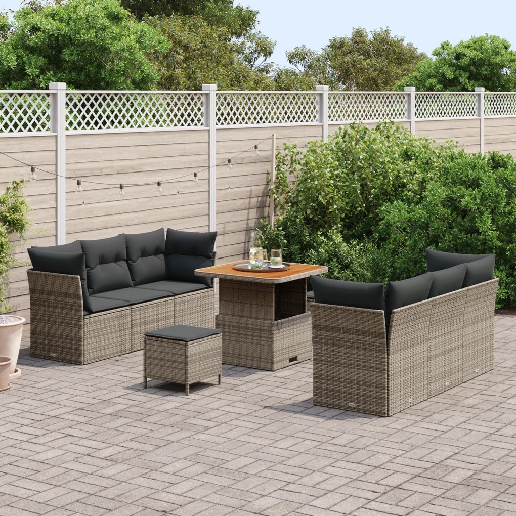 vidaXL Σετ Καναπέ Κήπου με μαξιλάρι 9 pcs Γκρι 80 x 80 x 71 cm