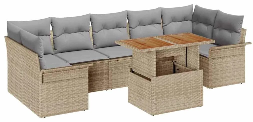 vidaXL Σετ Καναπέ Κήπου με αποθήκευση 8 pcs Μπεζ Πολυ ράταν