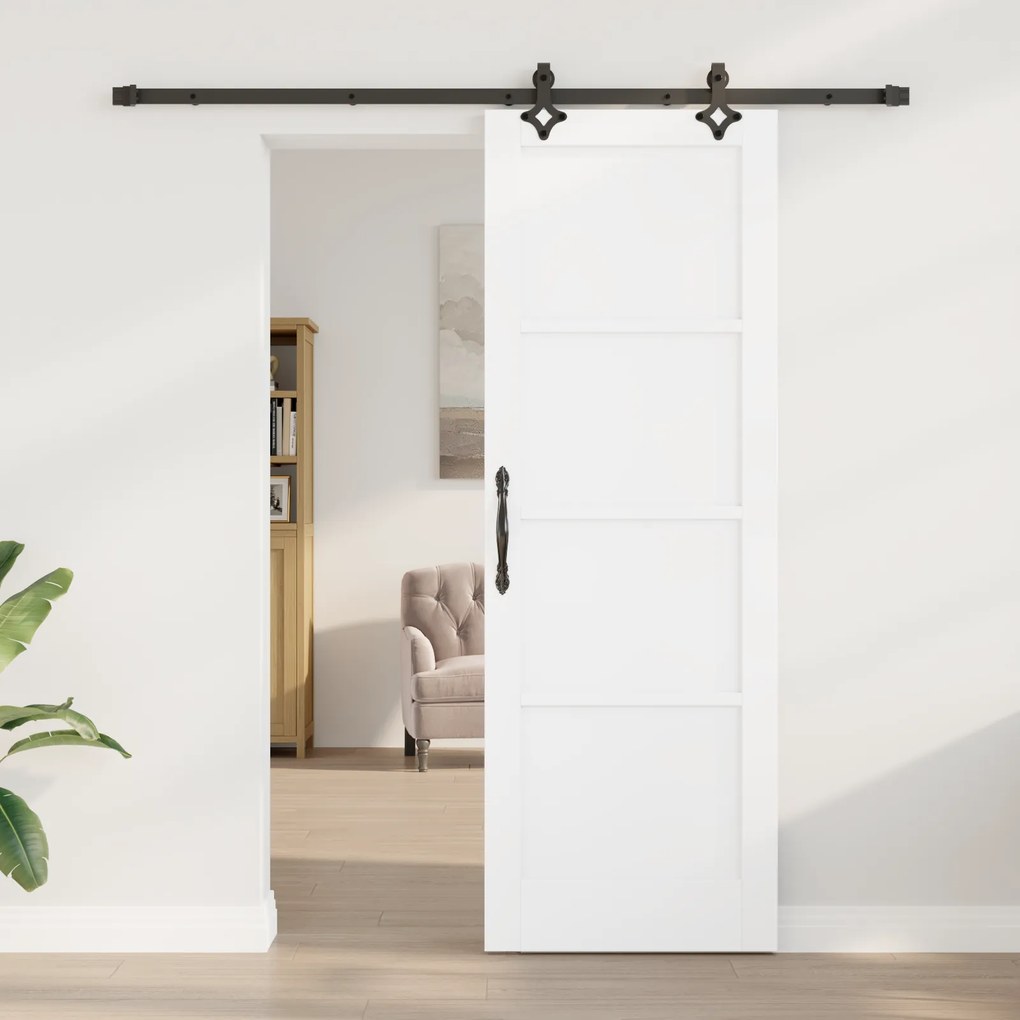 vidaXL Συρόμενη Πόρτα  με Σετ Χαρκείας Λευκή 73.5x211 εκ. Σταθερό Ξύλο Πεύκο