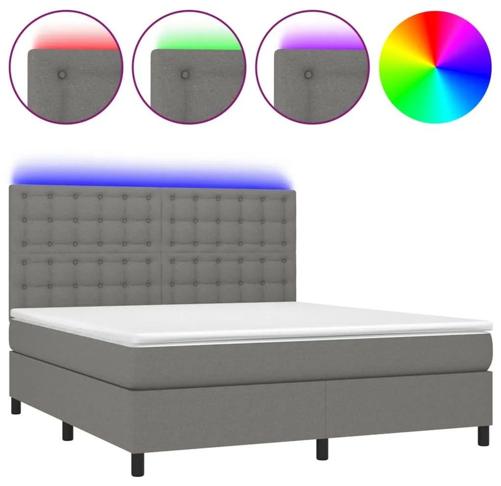 ΚΡΕΒΑΤΙ BOXSPRING ΜΕ ΣΤΡΩΜΑ &amp; LED ΣΚ.ΓΚΡΙ 160X200 ΕΚ ΥΦΑΣΜΑΤΙΝΟ 3135206