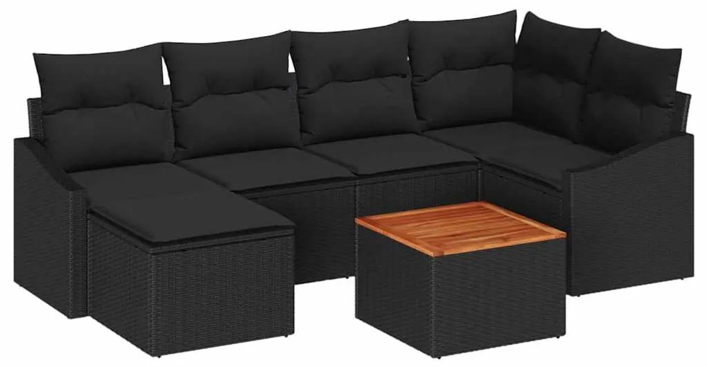 vidaXL Σετ Καναπέ Κήπου με μαξιλάρι 7 pcs Μαύρο συνθετικό ρατάν