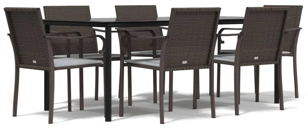 vidaXL Σετ Τραπεζαρίας Κήπου 7 τεμ. Συνθ. Ρατάν / Ατσάλι με Μαξιλάρια