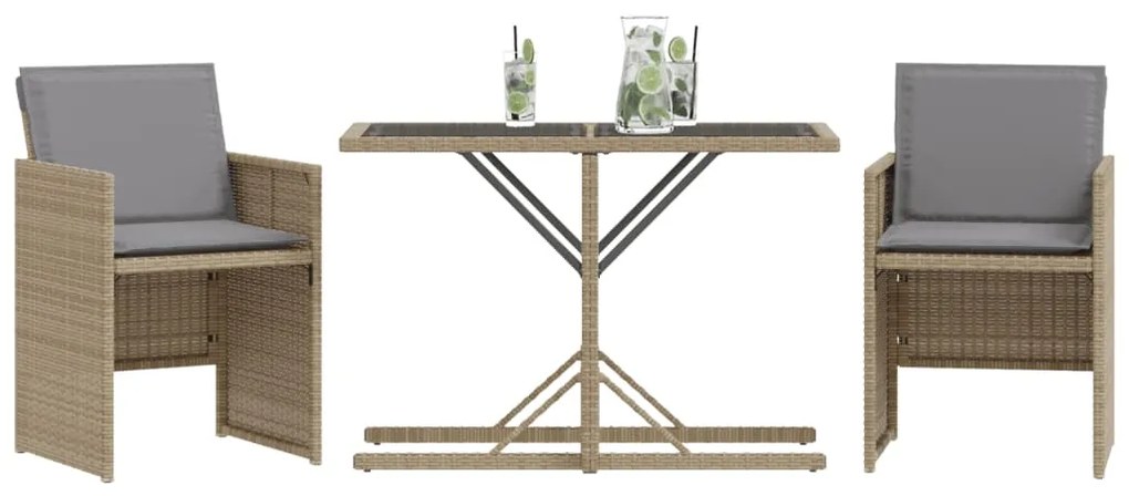vidaXL Σετ Επίπλων Bistro 3 τεμ. Μικτό Μπεζ Συνθ. Ρατάν με Μαξιλάρια