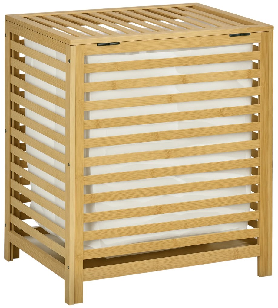 HOMCOM Καλάθι απλύτων από μπαμπού, αφαιρούμενη τσάντα πλυντηρίου, αδιάβροχο, Φυσικό + Μπεζ