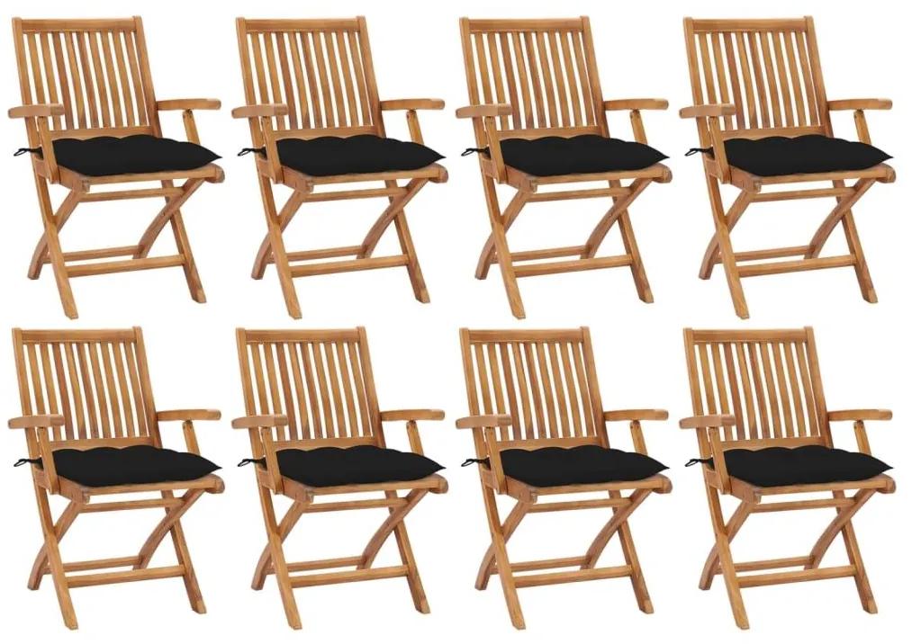Καρέκλες Κήπου Πτυσσόμενες 8 τεμ. Μασίφ Ξύλο Teak με Μαξιλάρια - Μπεζ-Γκρι