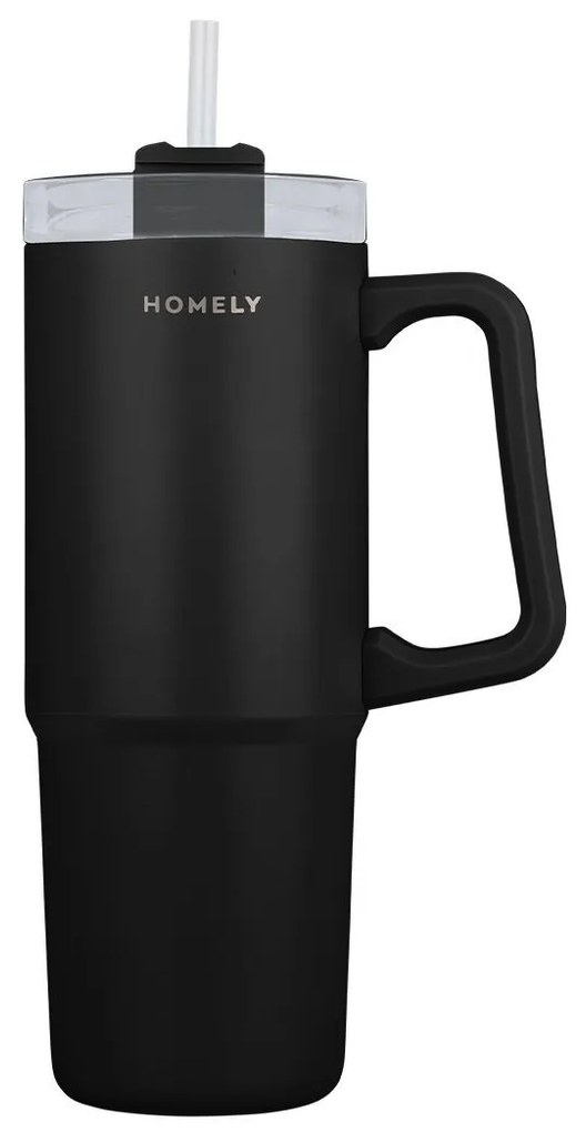 Θερμός Ανοξείδωτος Straw Tumbler 14x8,8x22,5εκ.-900ml Homely Midnight Black Estia 01-34498