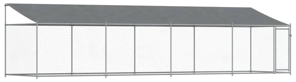 vidaXL Κλουβί Σκύλου με Οροφή και Πόρτες Γκρι 8x2x2 μ. Γαλβ. Χάλυβας