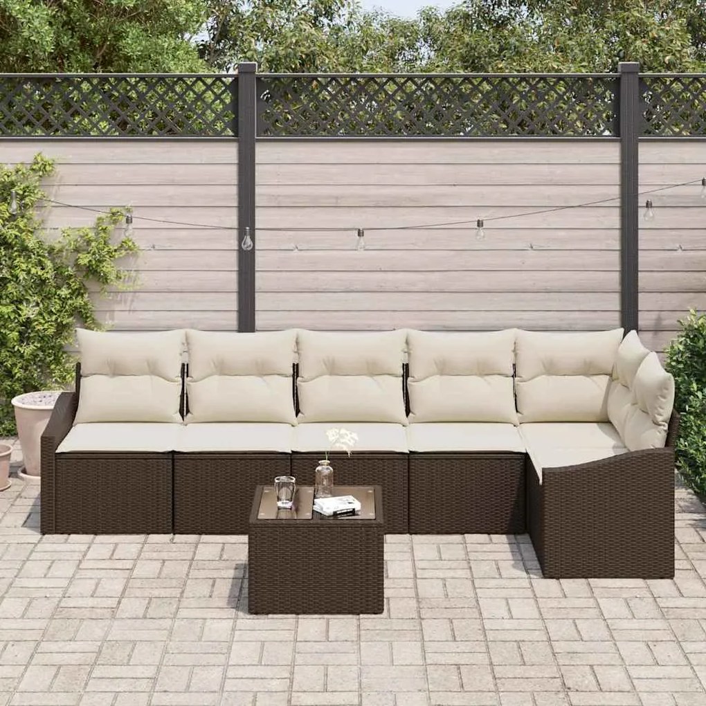 vidaXL Σετ Καναπέ Κήπου 7 pcs Καφέ Πολυ ράταν