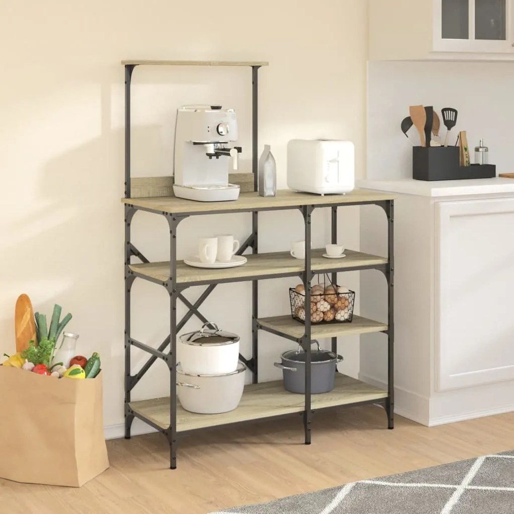 Ραφιέρα Κουζίνας Sonoma Δρυς 90x40x132 εκ. Επ. Ξύλο &amp; Μέταλλο - Καφέ