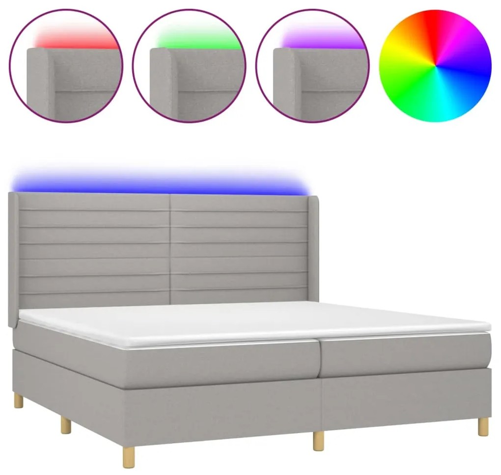 vidaXL Κρεβάτι Boxspring με Στρώμα &amp; LED Αν.Γκρι 200x200εκ. Υφασμάτινο