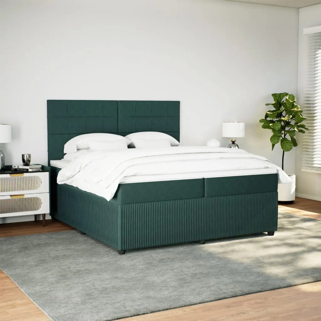 vidaXL Κρεβάτι Boxspring με Στρώμα Σκούρο Πράσινο 200x200εκ. Βελούδινο