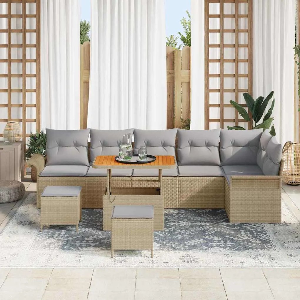 vidaXL Σετ Καναπέ Κήπου 9 pcs Μπεζ συνθετικό ρατάν