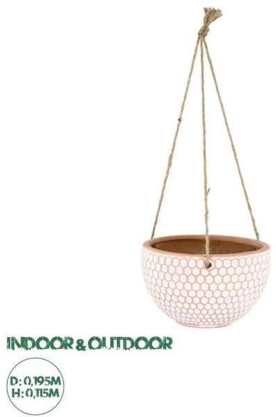 Κρεμαστό Πήλινο Κεραμικό Κασπώ Γλάστρα - Flower Pot Κεραμιδί με Λευκό Artificial Garden 20462 Globostar-20462-Καφέ 20462