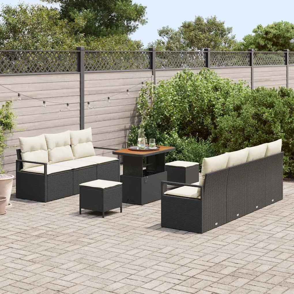 vidaXL Σετ Καναπέ Κήπου 10 pcs Μαύρο, Κρέμα 90 x 55 x 71 cm